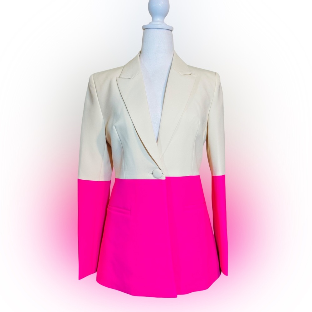 Designer Women Hot Pink Light Beige Blazer Size Small NWT!